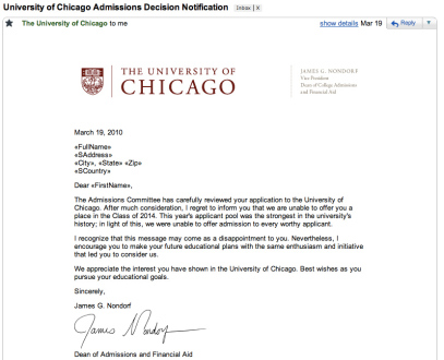 UChicago sending personalized emails to "FirstName"